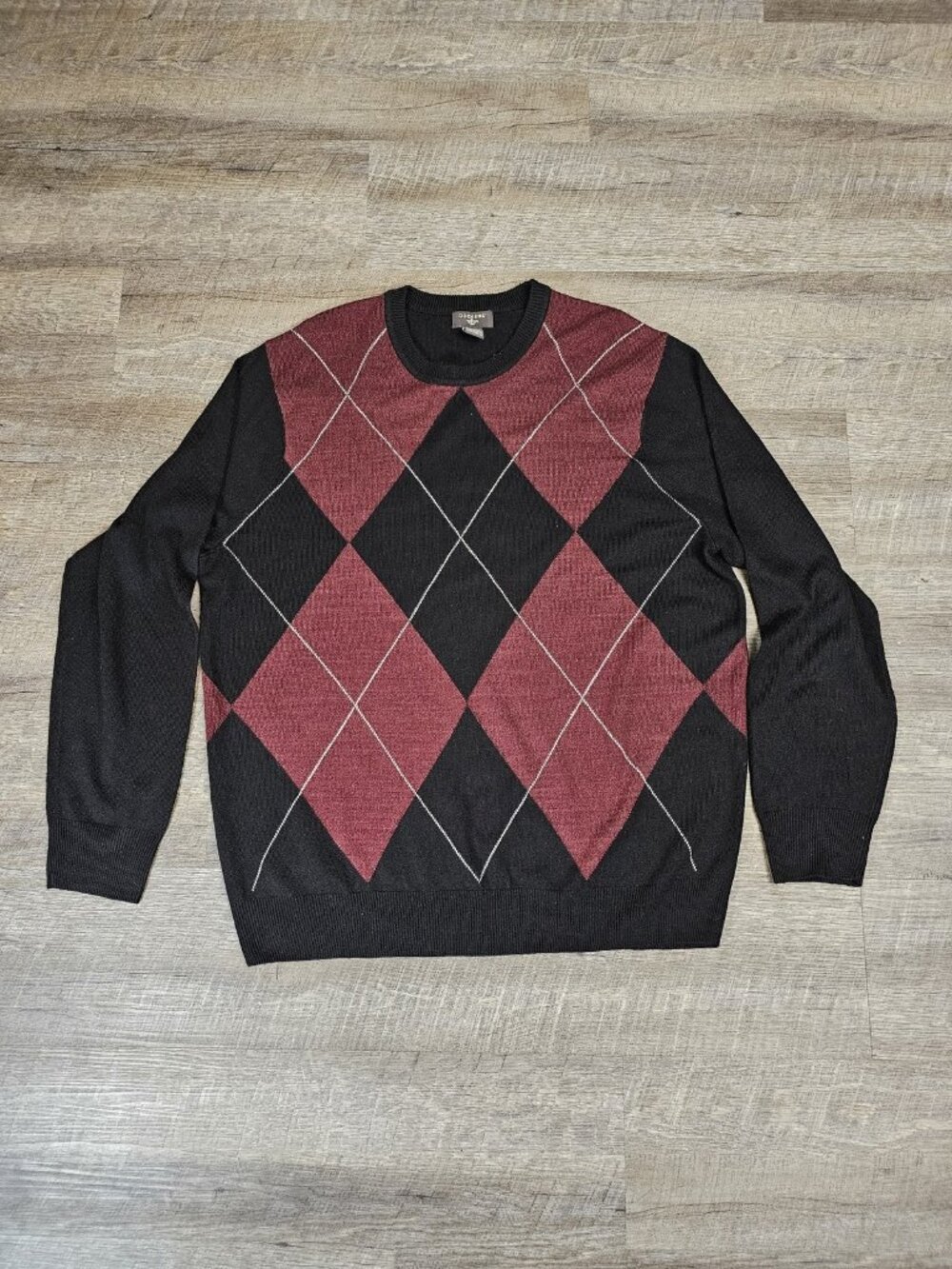 Dockers Argyle Sweater Mens XLT Tall Black Burgundy Grey Crewneck